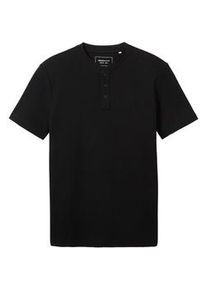 Tom Tailor DENIM Herren Henley T-Shirt mit Struktur, schwarz, Uni, Gr. XL
