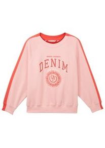 Tom Tailor DENIM Damen Sweatshirt mit recyceltem Polyester, rosa, Colour Blocking, Gr. XL