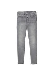 Tom Tailor Damen Tapered Relaxed Jeans mit Knopfleiste, grau, Uni, Gr. 26/30