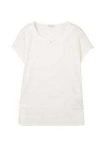 Tom Tailor Damen Plus - T-Shirt mit Materialmix, weiß, Uni, Gr. 46