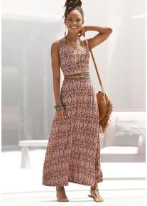 Lascana Maxikleid mehrfarbig Gr. 34 für Damen. V-Ausschnitt und Allover-Druck. Figurumspielend. Nachhaltig.