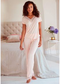 Lascana Pyjama (2 tlg) mit Spitzendetails, rosa