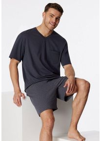 Schiesser Shorty "Comfort Essentials" (2 tlg) unifarbenes T-Shirt mit V-Ausschnitt, aufgesetzte Brusttasche, schwarz