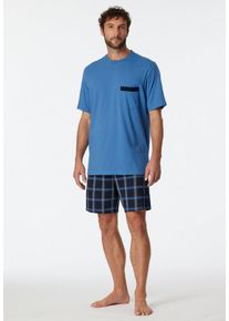 Schiesser Shorty "Comfort Nightwear" (2 tlg) aufgesetzte Brusttasche samt Zierstreifen, blau