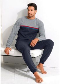 Le Jogger® Pyjama (2 tlg., 1 Stück) in langer Form mit kontrastfarbenen Streifen, blau|grau