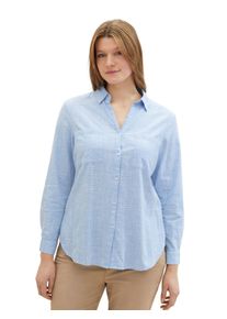 Tom Tailor Große Größen Hemdbluse in Strukturoptik, mit Krempelärmeln Gr. 54 blau für Damen