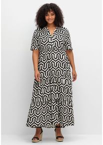 Große Größen Maxikleid mit Alloverprint und Stufenvolants Gr. 48 schwarz/weiß gemustert von sheego für Damen