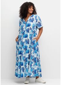 Große Größen Maxikleid in Kaskadenform, mit maritimem Print Gr. 54 weiß von sheego für Damen