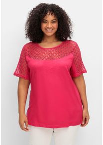 Große Größen Jerseyshirt mit Spitzenpasse Gr. 56/58 pink von sheego für Damen