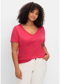 Große Größen T-Shirt mit V-Ausschnitt Gr. 52/54 pink von sheego für Damen