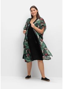 Große Größen Strandset aus Jerseykleid und offenem Kaftan Gr. 50 schwarz von sheego für Damen