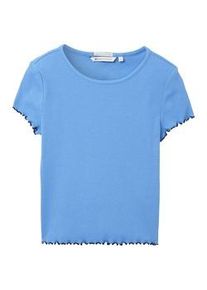 Tom Tailor DENIM Damen Ripp T-Shirt mit Bio-Baumwolle, blau, Uni, Gr. XL