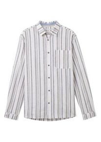 Tom Tailor Herren Hemd mit Leinen, weiß, Streifenmuster, Gr. XL