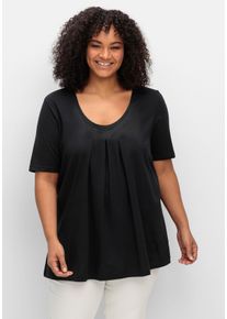 Große Größen Shirt in A-Linie, mit Kellerfalten am Ausschnitt Gr. 44/46 schwarz von sheego für Damen