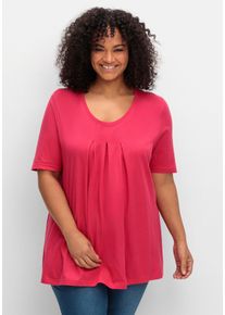 Große Größen Shirt in A-Linie, mit Kellerfalten am Ausschnitt Gr. 56/58 pink von sheego für Damen