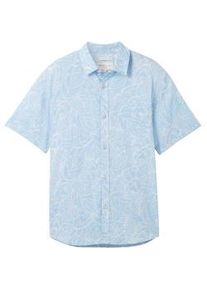 Tom Tailor DENIM Herren Relaxed Kurzarmhemd mit Leinen, blau, Allover Print, Gr. XL
