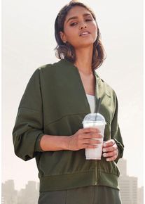FCUK Sweatjacke beige Gr. 32/34 für Damen. Rundhals und Logostickerei. Lässig Geschnitten. Nachhaltig.