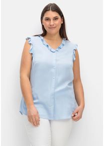 Große Größen Bluse in ärmelloser Form mit Volants, aus Viskose Gr. 50 blau von sheego für Damen