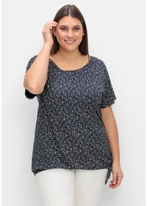 Große Größen T-Shirt mit Gummizugbund und Knotendetail Gr. 44/46 blau von sheego für Damen