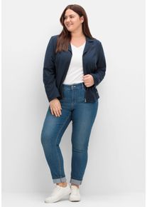 Große Größen Kurzer Sweatblazer mit Reverskragen und Zierknöpfen Gr. 46 blau von sheego für Damen