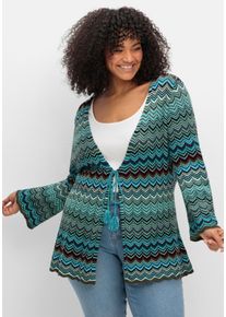 Große Größen Strickjacke mit Trompetenärmeln, im Zickzackmuster Gr. 56/58 grün von sheego für Damen