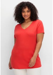 Große Größen T-Shirt mit V-Ausschnitt Gr. 52/54 rot von sheego für Damen