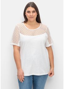 Große Größen Jerseyshirt mit Spitzenpasse Gr. 52/54 weiß von sheego für Damen