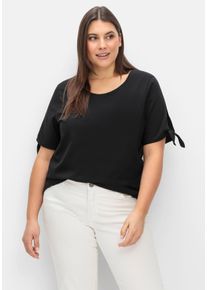 Große Größen Shirt mit Knotendetail am Ärmelsaum Gr. 40/42 schwarz von sheego für Damen