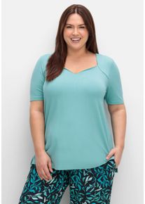 Große Größen T-Shirt mit herzförmigem Ausschnitt Gr. 40/42 blau von sheego für Damen