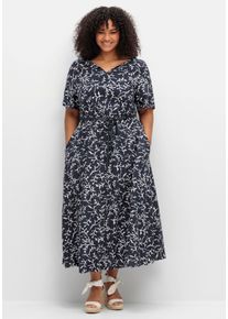 Große Größen Maxikleid mit Alloverprint und Taillen-Bindeband Gr. 44 blau von sheego für Damen