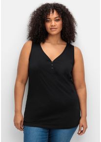 Große Größen Tanktop mit V-Ausschnitt und Zierknopfleiste Gr. 56 schwarz von sheego für Damen