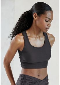 active by Lascana LASCANA ACTIVE Crop-Top schwarz Gr. XS (32/34) für Damen. Rundhals und Logodruck, Logoschriftzug. Figurbetont