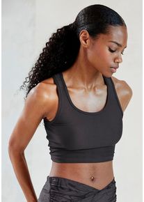 active by Lascana LASCANA ACTIVE Crop-Top schwarz Gr. XS (32/34) für Damen. Rundhals und Logoschriftzug, Logodruck. Figurbetont