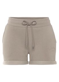 Lascana Relaxshorts taupe Gr. 32/34 für Damen. Mit Logoschriftzug, Logostickerei. Bequem. Nachhaltig.