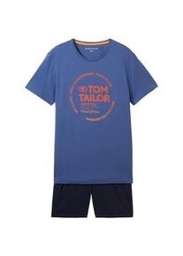Tom Tailor Herren Kurz-Pyjama mit Logo Print, blau, Logo Print, Gr. 48