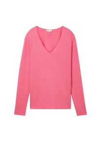 Tom Tailor Damen Pullover mit V-Ausschnitt, rosa, Uni, Gr. XL