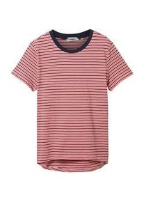 Tom Tailor DENIM Damen T-Shirt mit Bio-Baumwolle, rosa, Streifenmuster, Gr. M