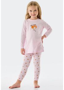Schiesser Pyjama "Natural Love" (2 tlg) vorn mit süßem Teddy-Motiv samt schraffiertem Herz, rosa