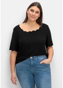 CRÉATION L Große Größen Shirt mit Karree-Ausschnitt, in Crêpe-Qualität Gr. 46 schwarz für Damen