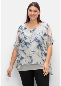 CRÉATION L Große Größen Longtunika in Layeringoptik, mit Pailletten Gr. 48 beige gemustert geblümt für Damen