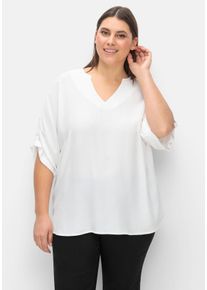 CRÉATION L Große Größen Oversize-Tunika mit Raffung an den Ärmeln Gr. 44 weiß für Damen