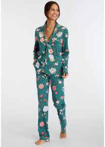 Lascana Pyjama (Set, 2 tlg) mit elegantem Blumenmuster, grün