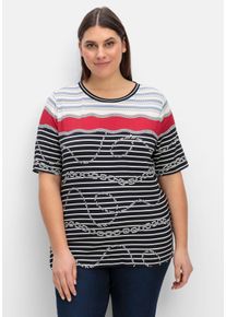 CREATION L PREMIUM Große Größen Shirt mit Streifendruck und Kettenmotiven Gr. 50 blau/rot gestreift für Damen