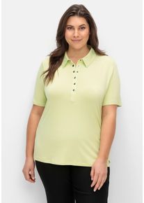 CREATION L PREMIUM Große Größen Poloshirt mit Metall-Druckknöpfen Gr. 46 grün für Damen