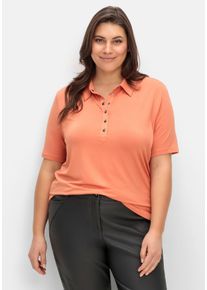 CREATION L PREMIUM Große Größen Poloshirt mit Metall-Druckknöpfen Gr. 50 orange für Damen