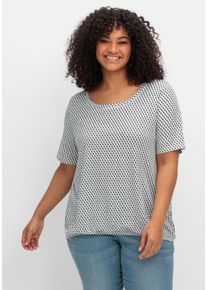Große Größen Gemustertes Shirt mit Rundhals und Gummibund Gr. 44/46 blau von sheego für Damen