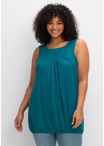 Große Größen Top mit Kellerfalten und Gummizug am Saum Gr. 44 blau von sheego für Damen