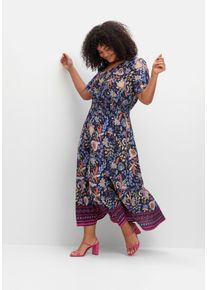 sheego by Joe Browns Große Größen Maxikleid mit Blumendruck und Taillen-Smokbund Gr. 54 blau geblümt von sheego für Damen