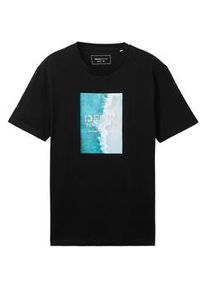 Tom Tailor DENIM Herren T-Shirt mit Motivprint, schwarz, Motivprint, Gr. XXL