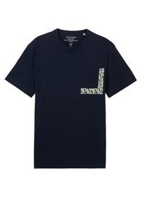 Tom Tailor Herren T-Shirt mit Bio-Baumwolle, blau, Print, Gr. XXL